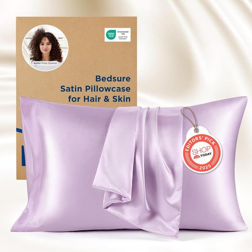 Bedsure King Size Satin Pillowcase Set - Lavender Silky Pillow Cases for Hair & Skin, 20x36 Inches, 2-Pack