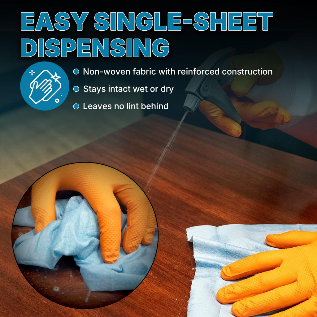 Lauco Prep Wipe Lint-Free Towels – Heavy Duty Nonwoven Cleaning Cloths for Automotive, Industrial & Household Use, Disposable Shop Rags, 300 Pack, 9 x 17 Inch Blue