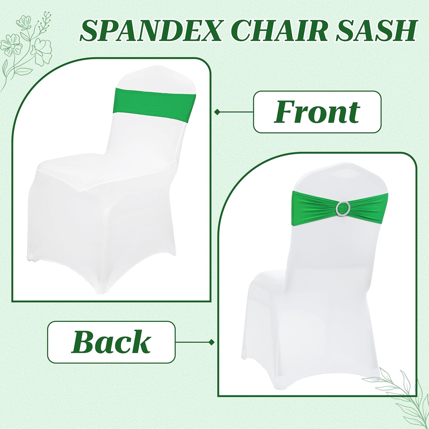 MDS Spandex Chair Sashes - Universal Fit Elastic Bands with Buckle for Weddings | Light Green, Pack of 75