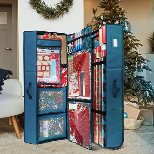 Hearth & Harbor Holiday Storage Bins - Fade Resistant Wrapping Paper Containers with Wheels | Fits Up to 30 Rolls (Pack of 2)
