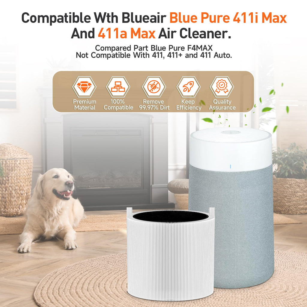APRIL-FLOWER 411i & 411a Max Replacement Filter Compatible with Blue Pure 411i & 411a Max Air Puri-Fier, 2 Pack Blue Pure 411i Max F4MAX Particle and Activated Carbon Filter