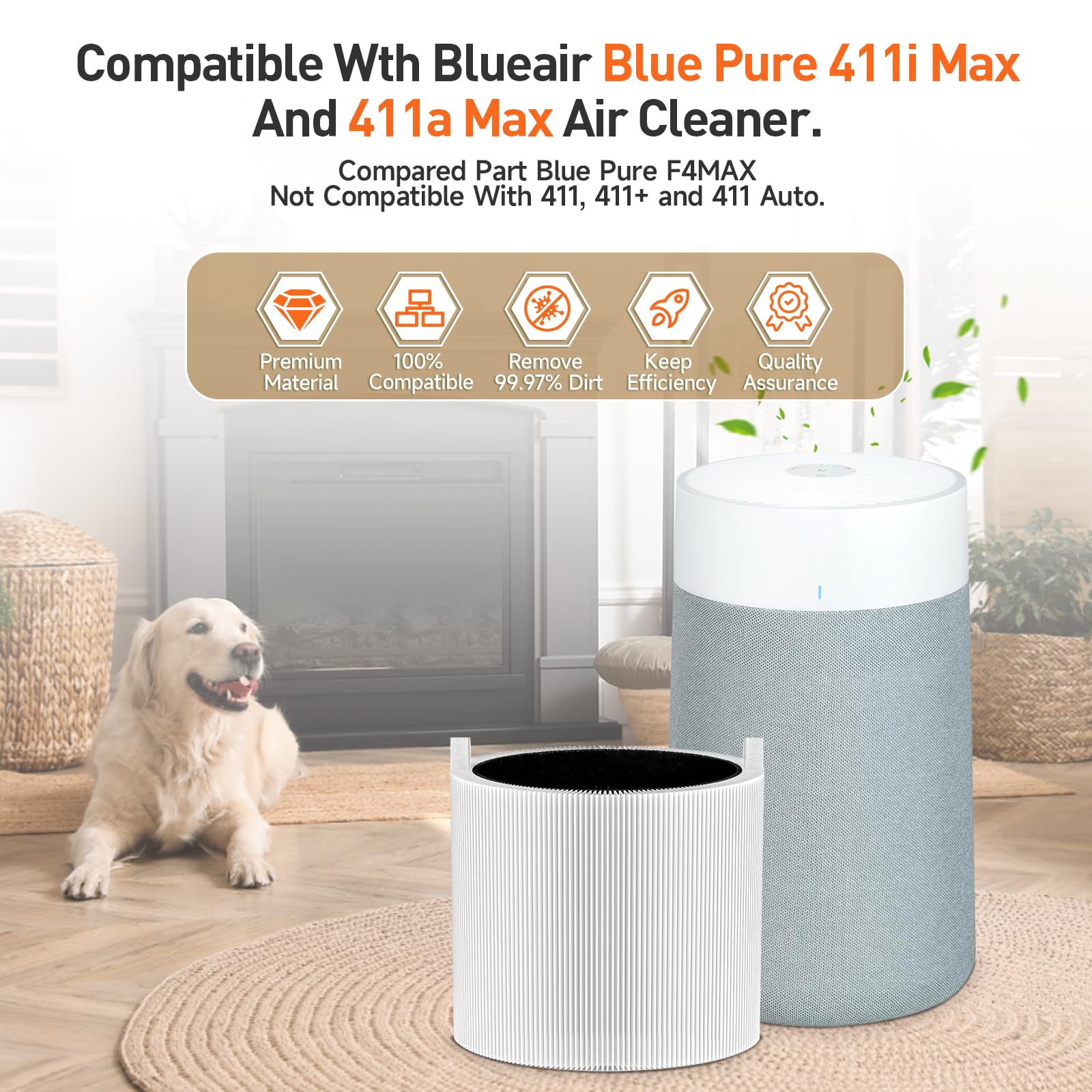 APRIL-FLOWER 411i & 411a Max Replacement Filter Compatible with Blue Pure 411i & 411a Max Air Puri-Fier, 2 Pack Blue Pure 411i Max F4MAX Particle and Activated Carbon Filter