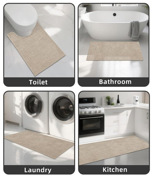 YIHOUSE Bathroom Rug Set 3 Piece Beige, Non Slip Bath Mats Sets of 3 Quick Dry, Absorbent Washable Thin Bathroom Rugs Fit Under Door for Elder, Sink, Laundry