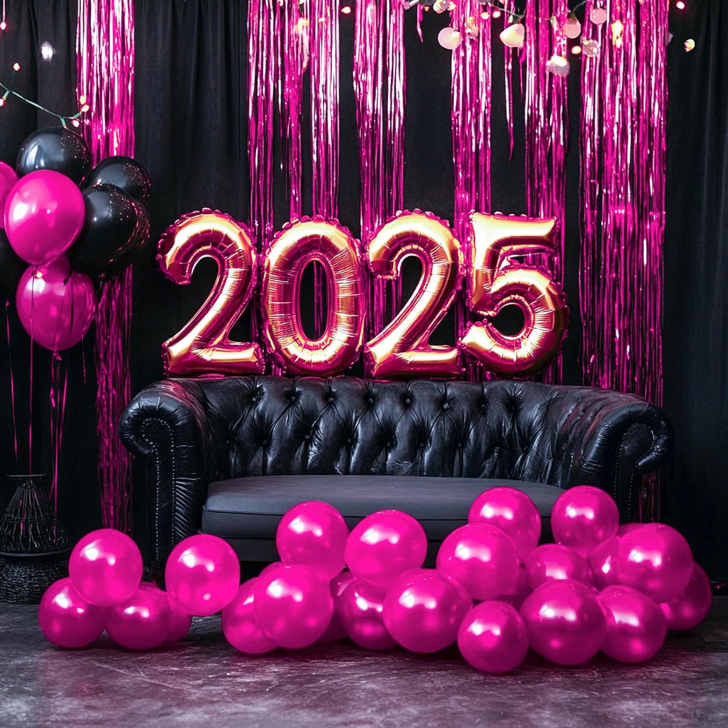 PartyWoo Hot Pink Foil Fringe Curtain - 3pcs 8.2ft Tinsel Backdrop for Birthday & Bachelorette Parties