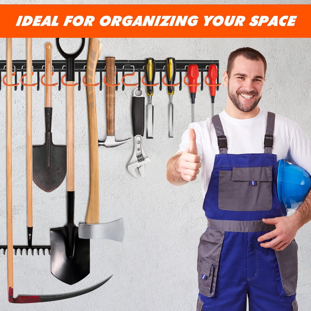 TVKB 51'' Metal Garden Tool Organizer - Adjustable Wall Mount Storage with Heavy-Duty Hooks