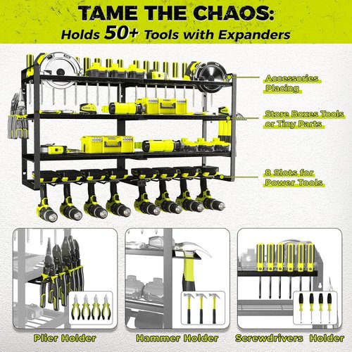 KAFAHOM Power Tool Organizer - Heavy-Duty 8 Drill Wall Mount Storage Rack | 4 Layers with Tool Holders