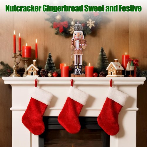 Nutcracker Gingerbread Figure, 14.4 Inch Wooden Christmas Nutcracker Decor, Xmas Nutcracker Figures Mantel Ornament Festival Shelves Decorations