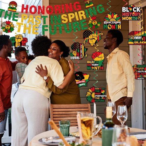 Black History Month Decorations,Black History Month Hanging Swirls Banner for Classroom African Decor Hanging Ceiling Supplies
