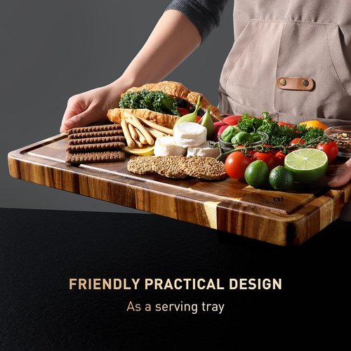 End Grain Cutting Board for Kitchen with Non-slip Feet, Acacia Wood Heavy Duty Checkered Cutting Board Handcrafted Luxury Chopping Board for Cooking and Serving Wooden Butcher Block Non Toxic