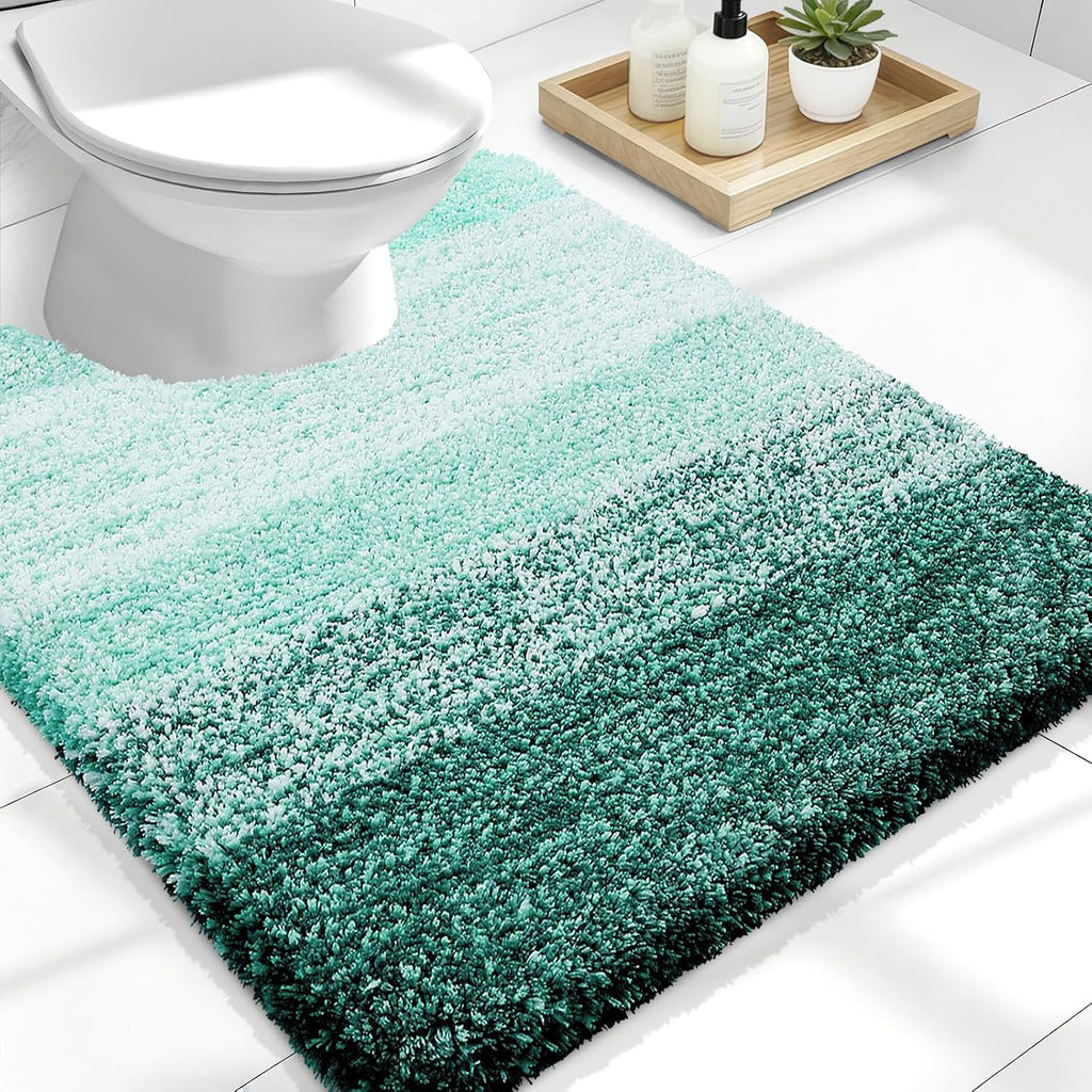 OLANLY Luxury Toilet Rugs - Extra Soft Microfiber U-Shaped Bath Mat 24x20 | Non-Slip & Machine Washable in Blackish Green