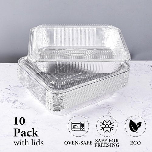 Aluminum Pans 9x13 Inch - Disposable Baking Pans with Clear Lids | 10 Pack for Meal Prep & Storage