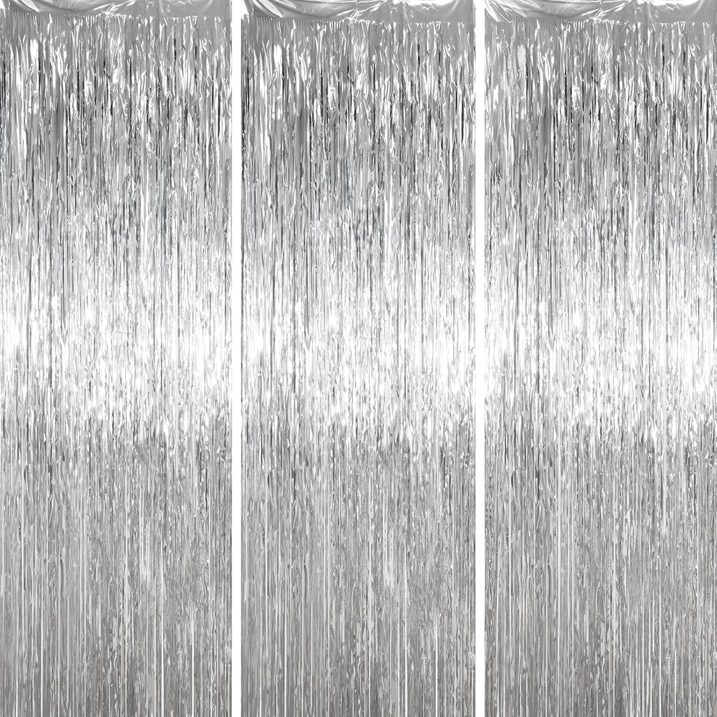Voircoloria Foil Fringe Backdrop Curtains - 3.3 x 6.6 Ft Silver Tinsel Streamers for Parties & Events
