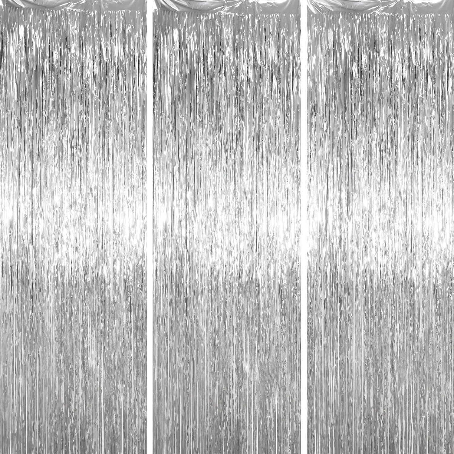 Voircoloria Foil Fringe Backdrop Curtains - 3.3 x 6.6 Ft Silver Tinsel Streamers for Parties & Events