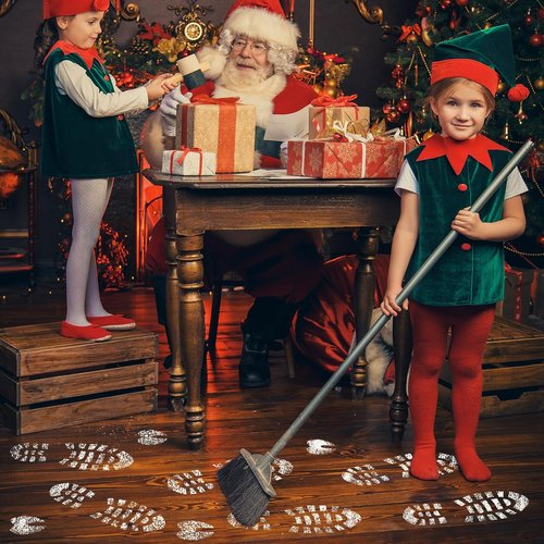 Cholemy Santa Footprint Stencils - 6 Pcs Hollow Out Elf & Reindeer Designs for Holiday Decor