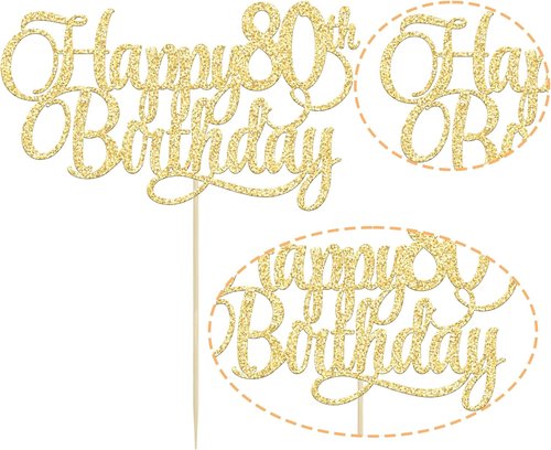 Happy 80th Birthday Cake Topper - Gold Glitter Number 80 | Elegant Decoration for Anniversary Celebrations