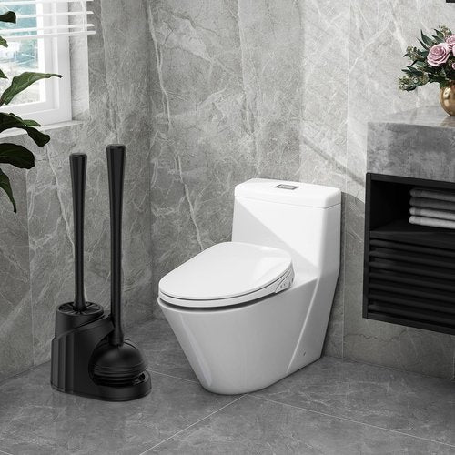 Toilet Brush and Plunger Set,Plunger and Brush Set with Upgraded Rubber Plunger,Toilet Plunger and Brush Set with 360°Dense Brush,Easy to Store Toilet Bowl Brush and Plunger Set,Black Toilet Brush Set