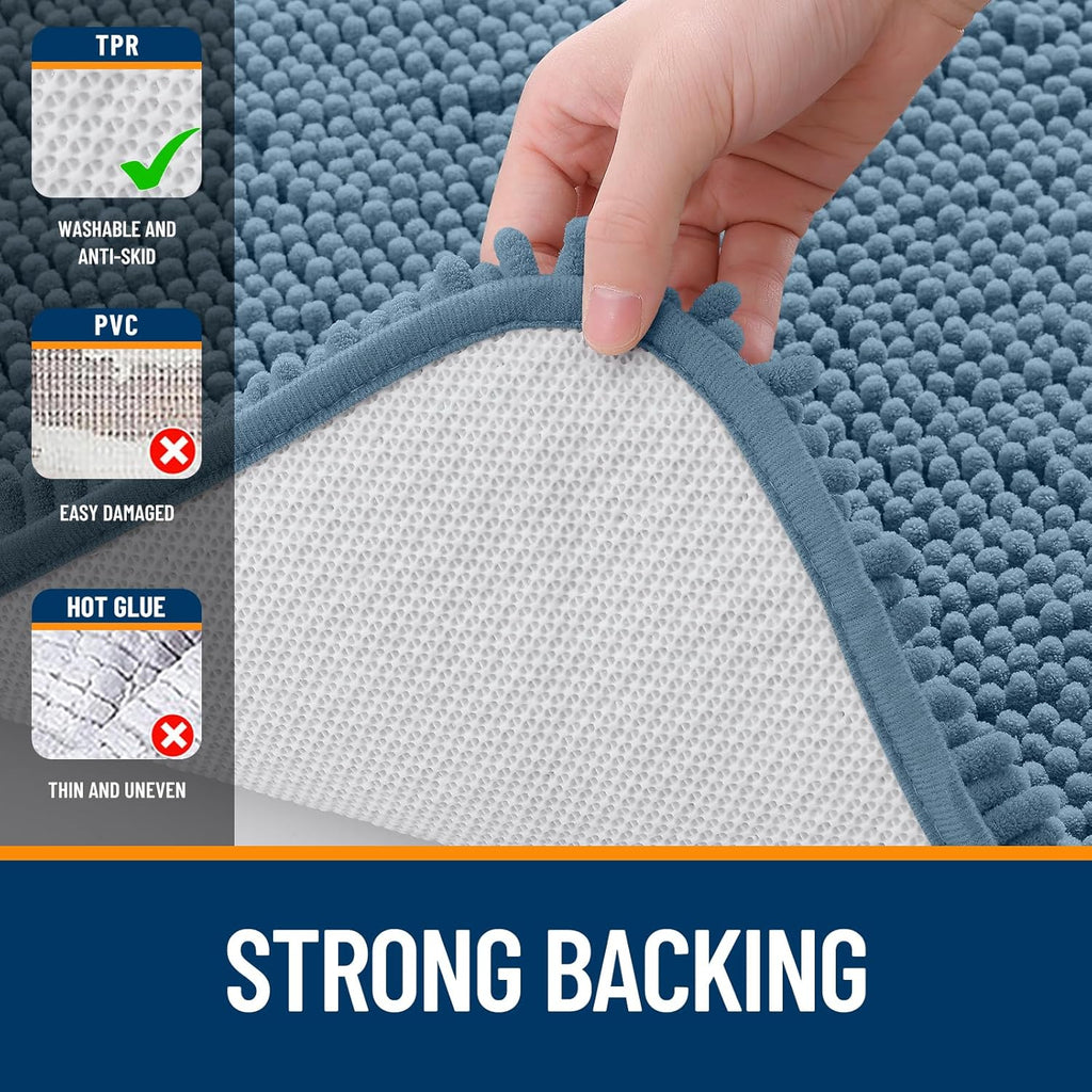 OLANLY Bath Rugs | Extra Soft Chenille, Quick Dry, Machine Washable | 24x16, Airy Blue
