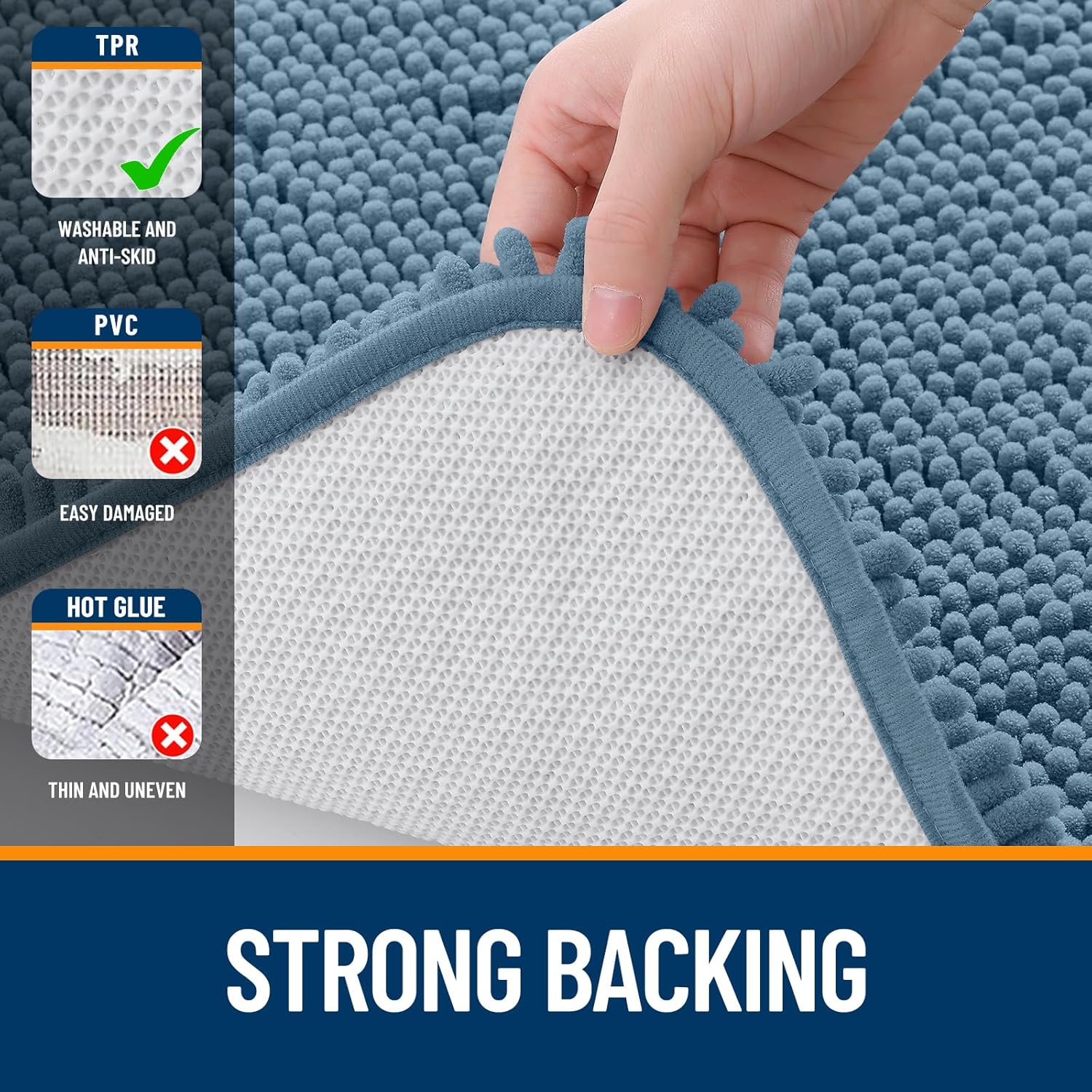 OLANLY Bath Rugs | Extra Soft Chenille, Quick Dry, Machine Washable | 24x16, Airy Blue