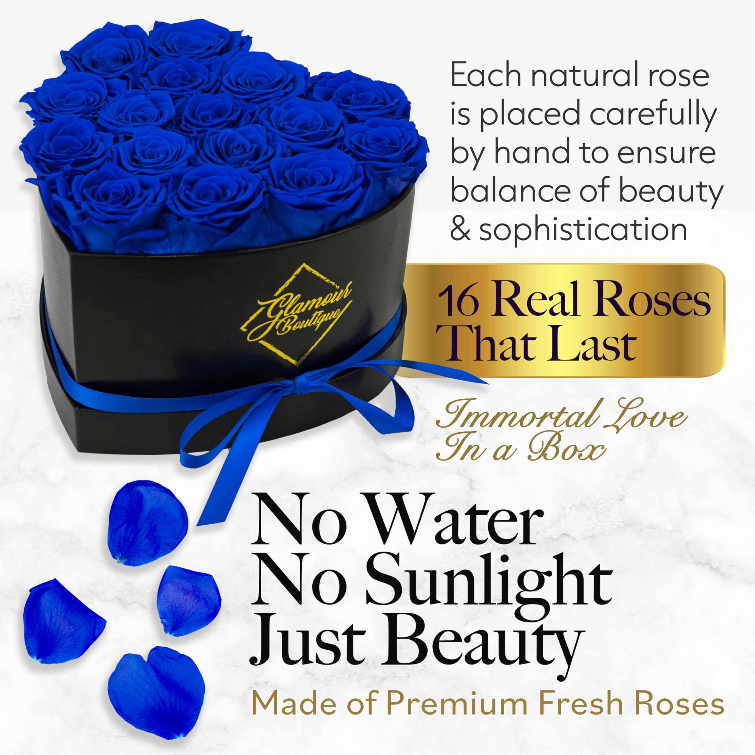 GLAMOUR BOUTIQUE 16 Flower Forever Heart Shape Box, Mothers Day Gift For Mom, Eternal Preserved Roses Gift for Her, Flowers bouquet, For Birthday, Anniversary, Girlfriend - Green (Color-Treated)