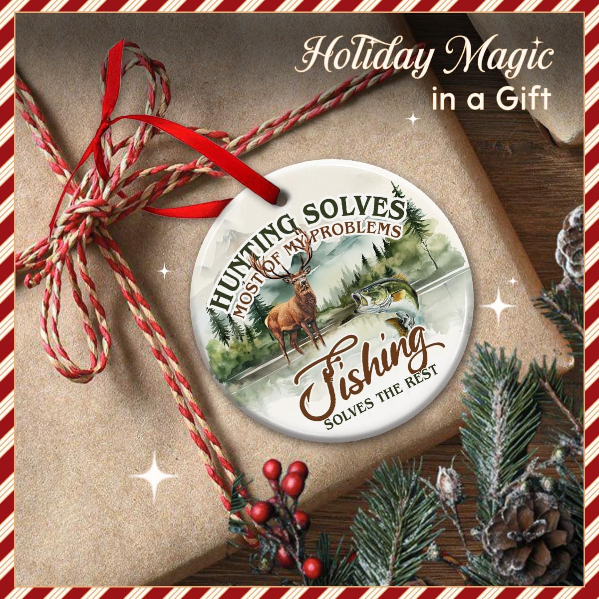 Outdoor Deer Hunting Decor | Hunting and Fishing Ornaments for Christmas Tree - Woodland Animal Design