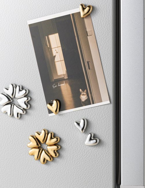 Mymazn 12Pcs Fridge Magnets Cute Refrigerator Magnets, Small Magnets for Whiteboard Cabinet Locker, Heart Decorative Magnets for Classroom Kitchen Office (Gold)