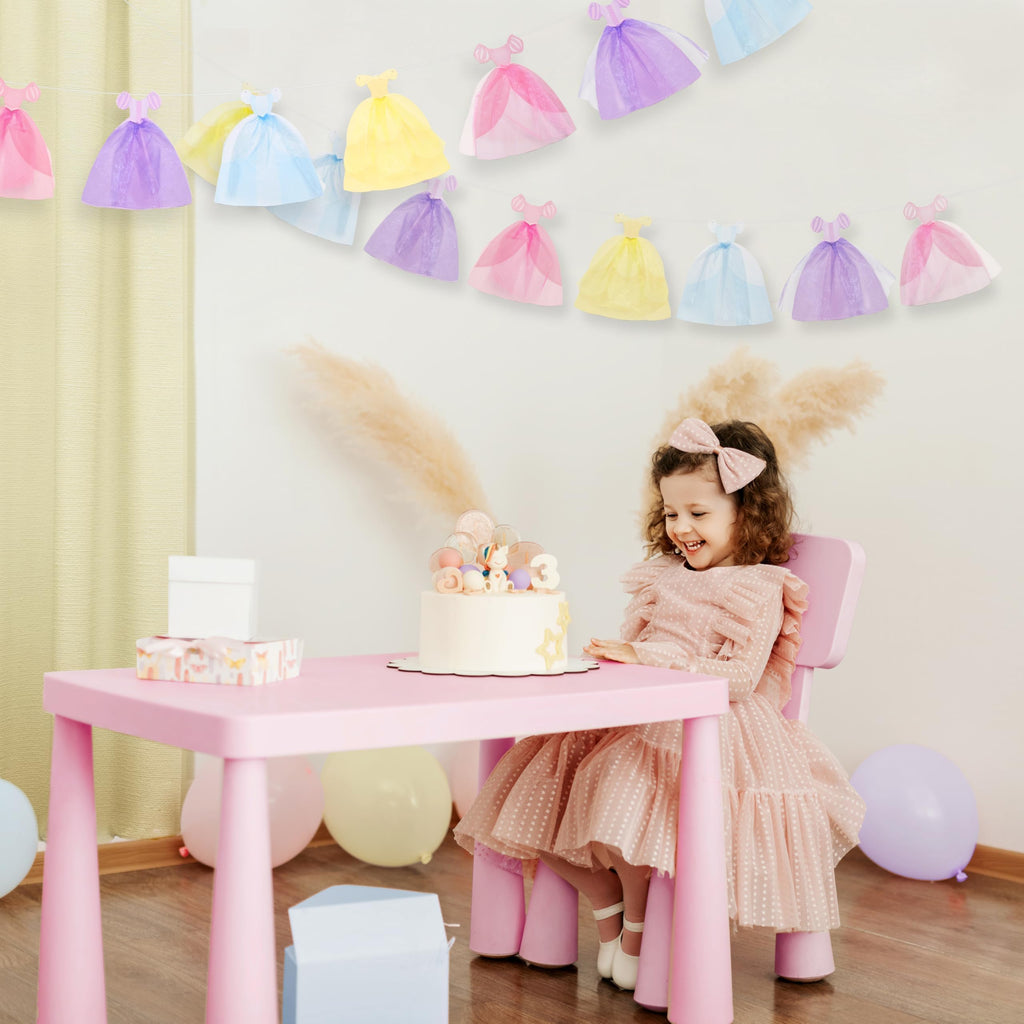 Cheerland Princess Party Banner Ball Gown Hanging Pastel Bunting Dress Garland Royal Theme Decorations 3D Cutouts for Baby Shower Classroom Storybook Castle 1st Birthday Party Decor Supplies 2pcs
