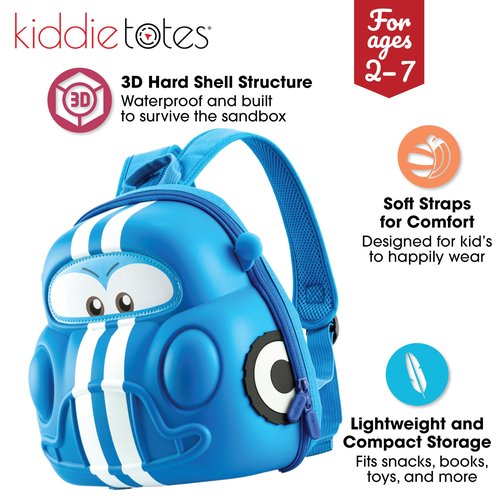 KIDDIETOTES Car Backpack for Boys and Children – Three Color Options of Cars Backpack for Toddlers – Perfect for Daycare, Preschool, Kindergarten, and Elementary School