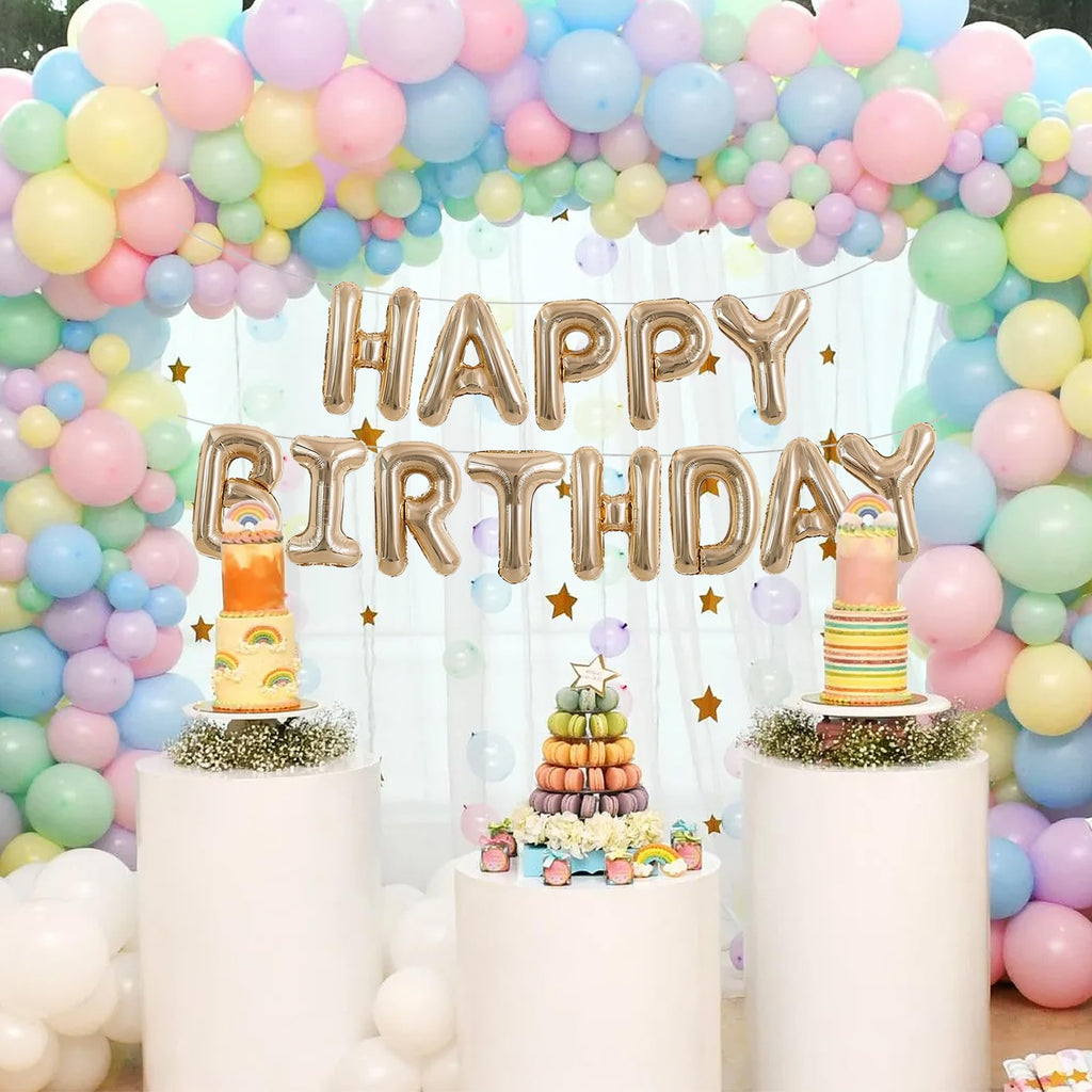 TONIFUL Happy Birthday Balloons Banner 16 Inch Mylar Foil Letters Birthday Sign Reusable for Girls Boys Kids & Adults Birthday Party Decorations Supplies（Champagne Gold ）
