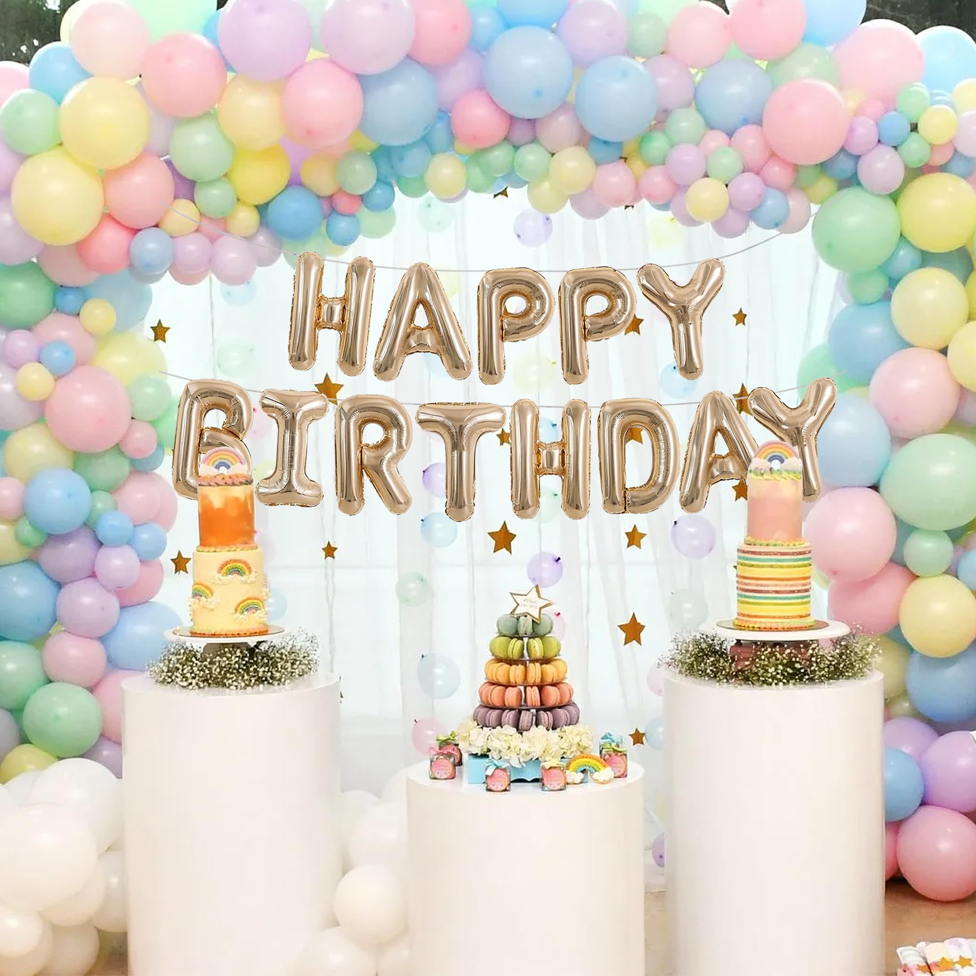 TONIFUL Happy Birthday Balloons Banner 16 Inch Mylar Foil Letters Birthday Sign Reusable for Girls Boys Kids & Adults Birthday Party Decorations Supplies（Champagne Gold ）