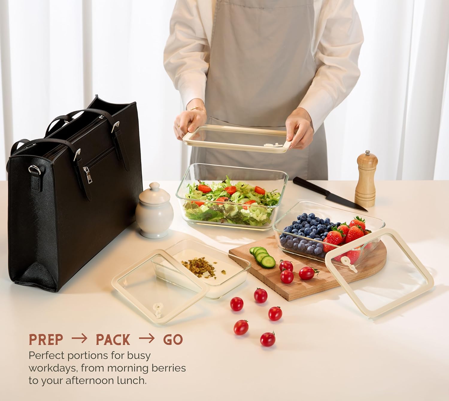 Skiennix Glass Storage Container Set - Borosilicate Glass with Tempered Lids | Airtight & Microwave Safe (Rectangular - Set of 3)