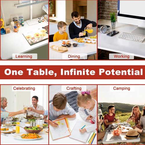 Elevon Folding Table, 8 Feet Heavy Duty Fold-in-Half Utility Table Indoor Outdoor for Camping, Picnic, Party