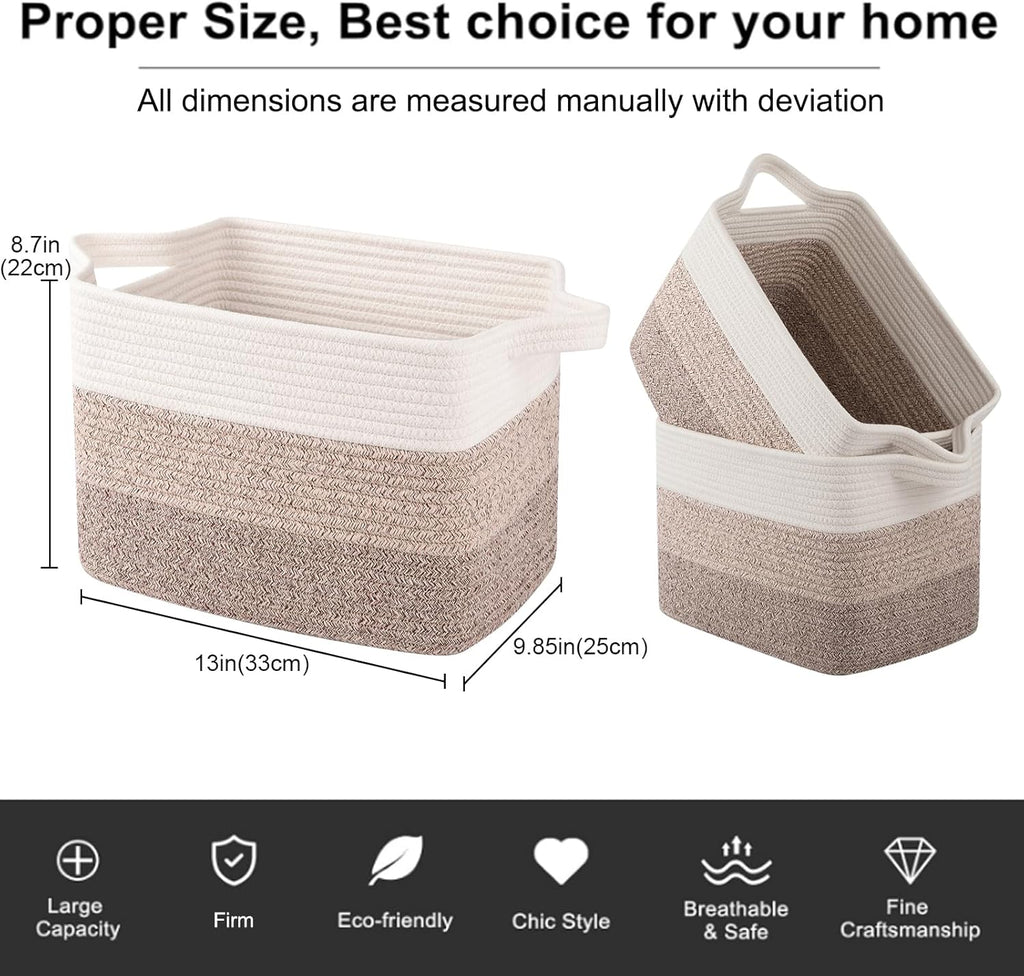OIAHOMY Woven Storage Baskets - Cotton Rope Baskets for Toys & Towels | Pack of 3, Gradient Yellow