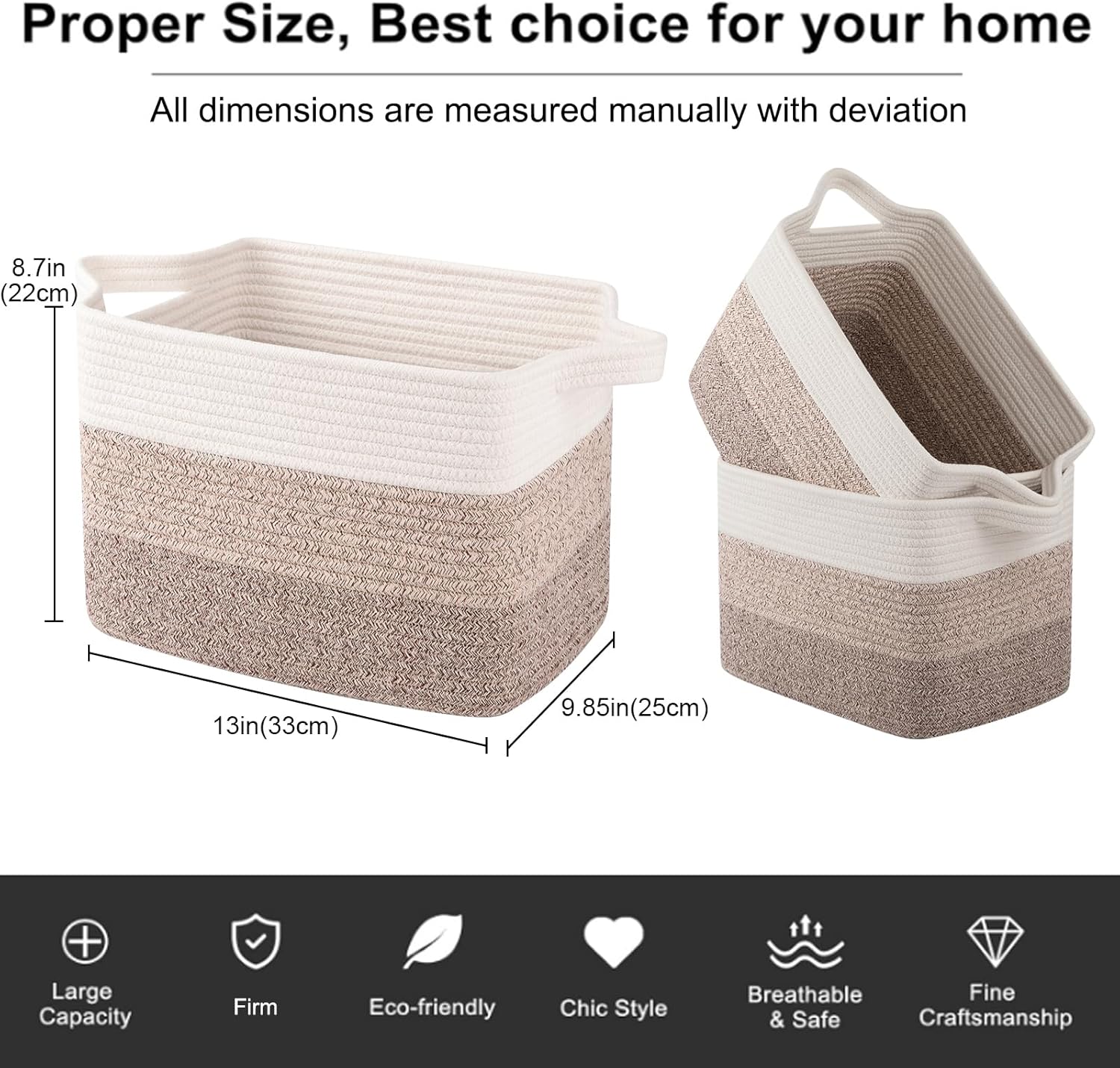 OIAHOMY Woven Storage Baskets - Cotton Rope Baskets for Toys & Towels | Pack of 3, Gradient Yellow