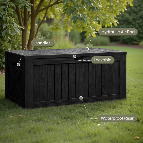 Flamaker 120 Gallon Resin Deck Box - Waterproof Outdoor Storage for Patio, Garden & Pool (Black)