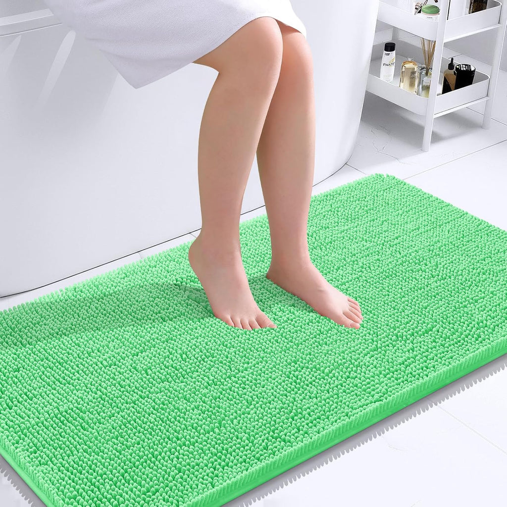 OLANLY Bathroom Rugs - Extra Soft Chenille Bath Mats with Rubber Backing | Quick Dry, 44x24, Mint Green