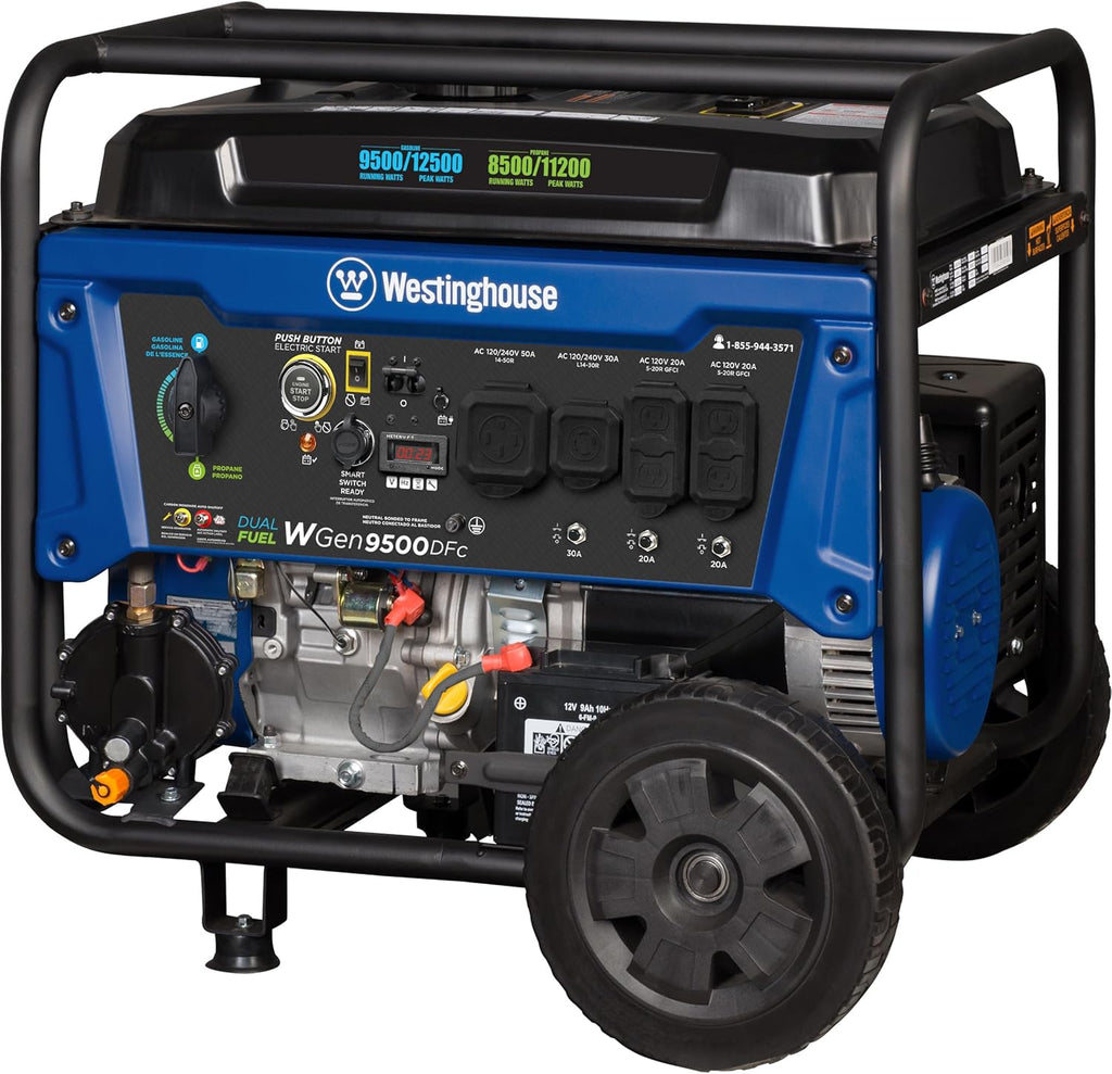 Westinghouse 12500 Peak Watt Portable Generator - Dual Fuel, Remote Start & CO Sensor Ready
