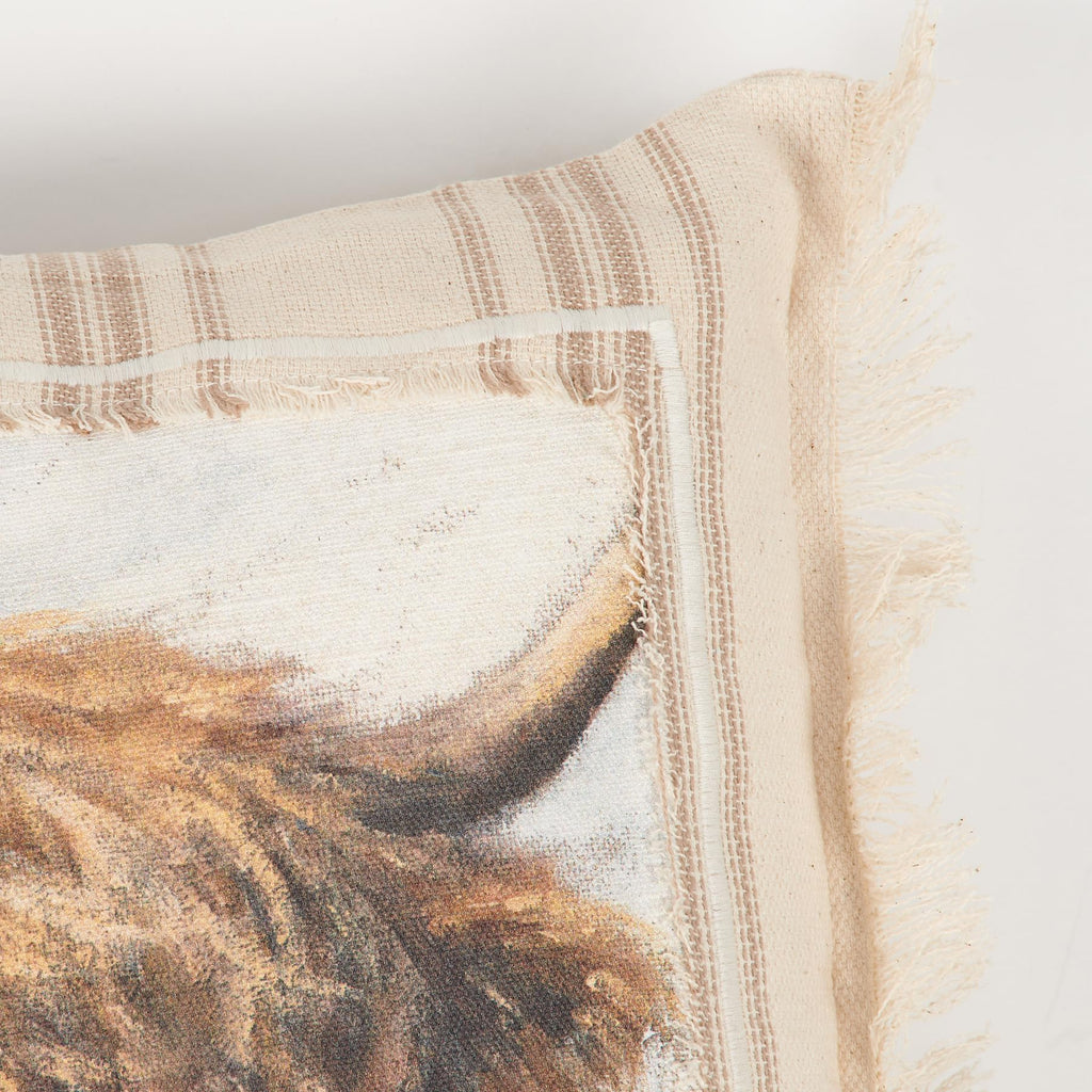 Primitives by Kathy Decorative Pillow - Highland Cow/Zipper Cover/Farmhouse Collection/Featuring a Stitched Art Panel/Frayed Border/Rustic/Homestead/Throw Pillow/Couch/Office Decor/farmlife