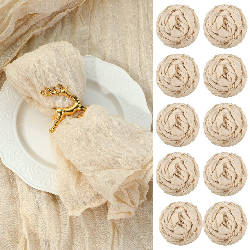 Mixweer 100 Pieces Gauze Cheesecloth Napkins 19.7 x 19.7 Inch with Wrinkled Decorative for Home Wedding Baby Shower Rustic Table Decoration(Beige)