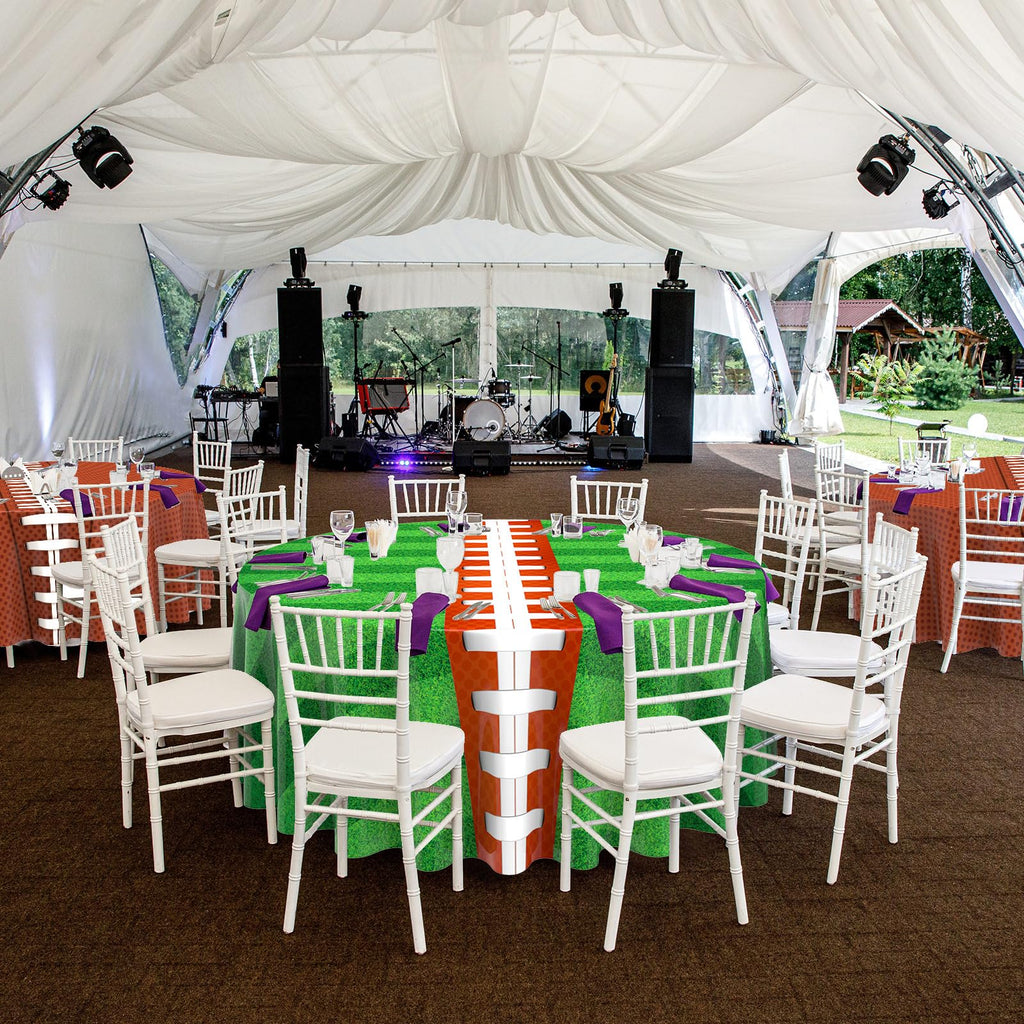 Oudain 12 Pcs Round Football Themed Tablecloths 84 Inch Football Field Tablecloth Green Grass Table Cover Plastic Sports Tablecloths Disposable Brown Ball Tablecloth for Birthday Party Supplies
