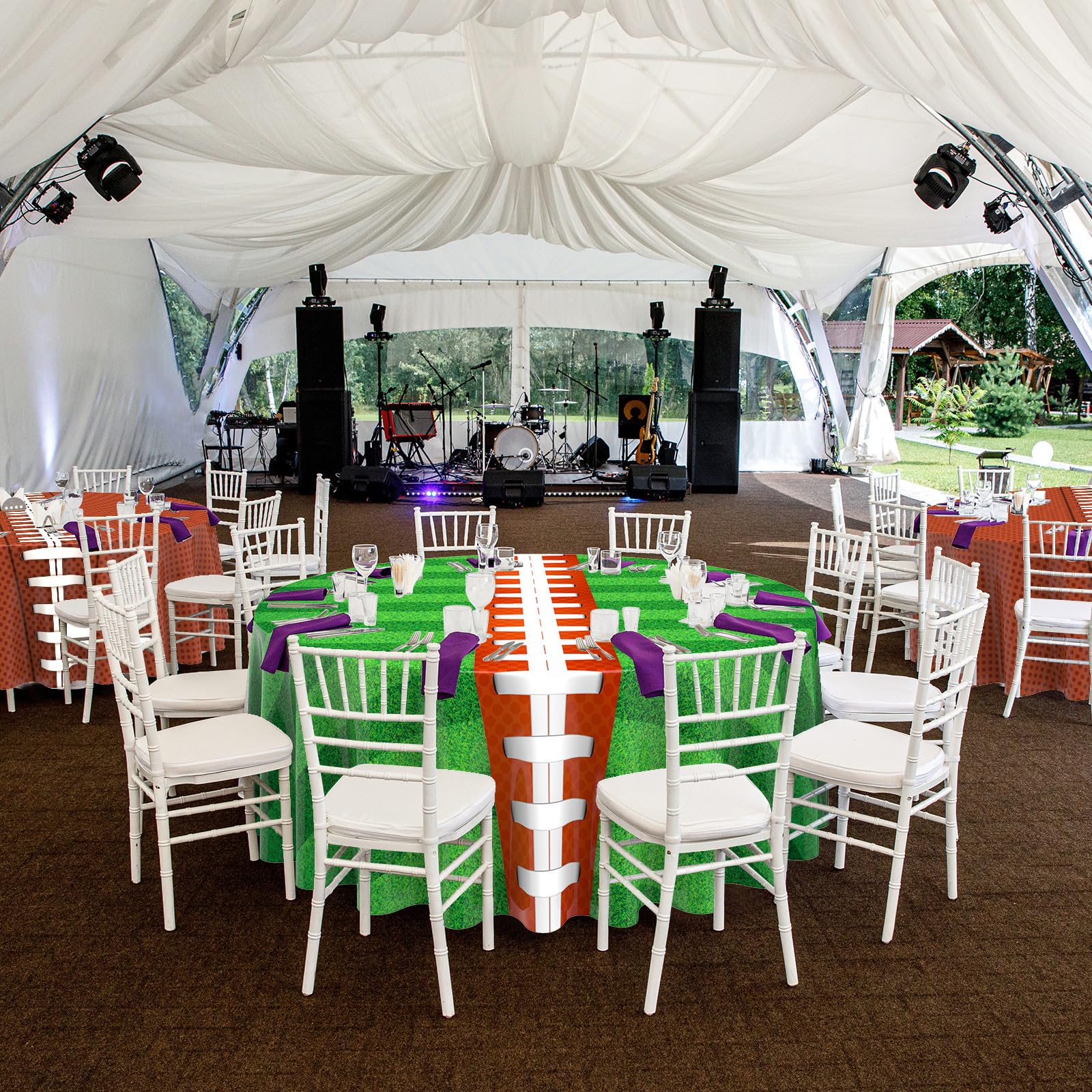 Oudain 12 Pcs Round Football Themed Tablecloths 84 Inch Football Field Tablecloth Green Grass Table Cover Plastic Sports Tablecloths Disposable Brown Ball Tablecloth for Birthday Party Supplies