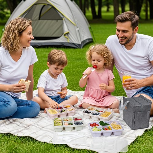 Snuvid 4-Pack Bento Box Adult with Lunch Bag, 5 - Compartment Snack Containers, Reusable Snackle Box with Lids, Meal Prep Containers for Work, Travel and Camping