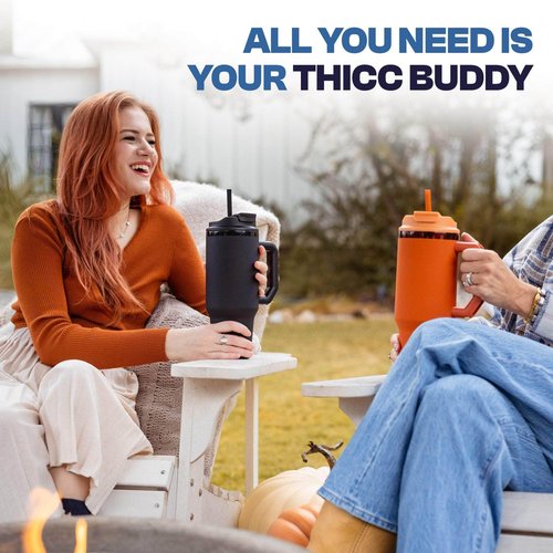 Frost Buddy Thicc Buddy - 40 oz Stainless Steel Vacuum Insulated Tumbler with Lid and Straw for Water - Travel Mug Cupholder Friendly - Gifts for Women Men Him Her (Emerald Elegance)