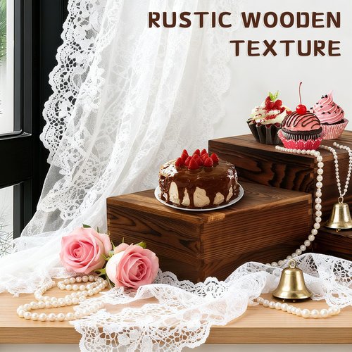 8 Pack Wooden Buffet Risers Rustic Wood Cupcake Stand Catering Supplies Buffet Display with Mini Signs Food Risers for Buffet Table Dessert Display Stand for Home Decor Party Wedding Birthday
