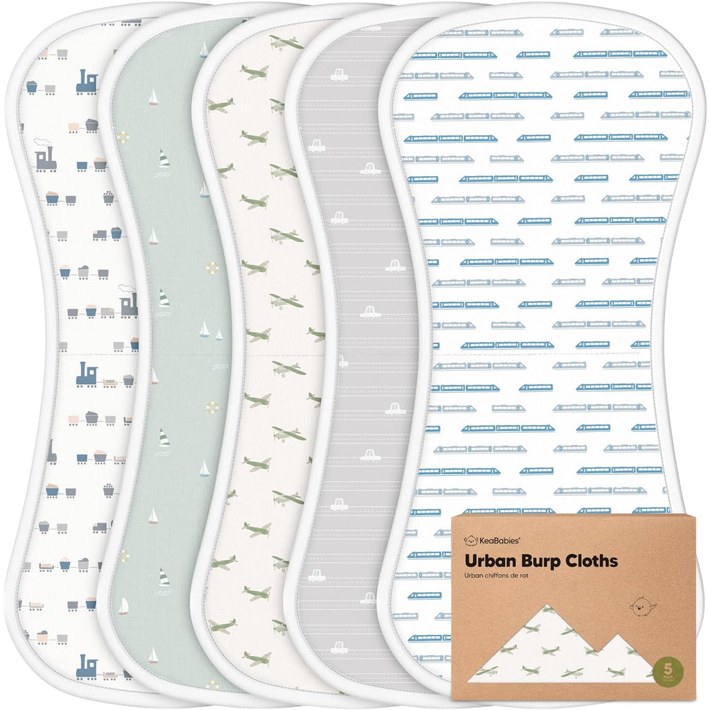 Vessels Organic Burp Cloths - 5-Pack Super Absorbent Cotton Baby Rags | Soft & Plush 21" x 10" Unisex Towels