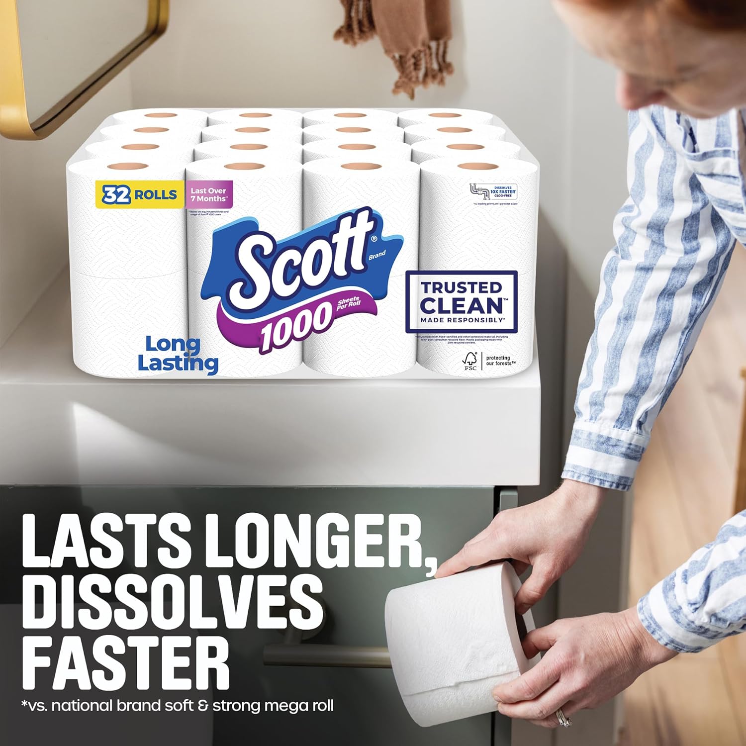 Scott 1000 Toilet Paper - Trusted Clean, Septic-Safe, 1-Ply, 32 Rolls for Ultimate Comfort