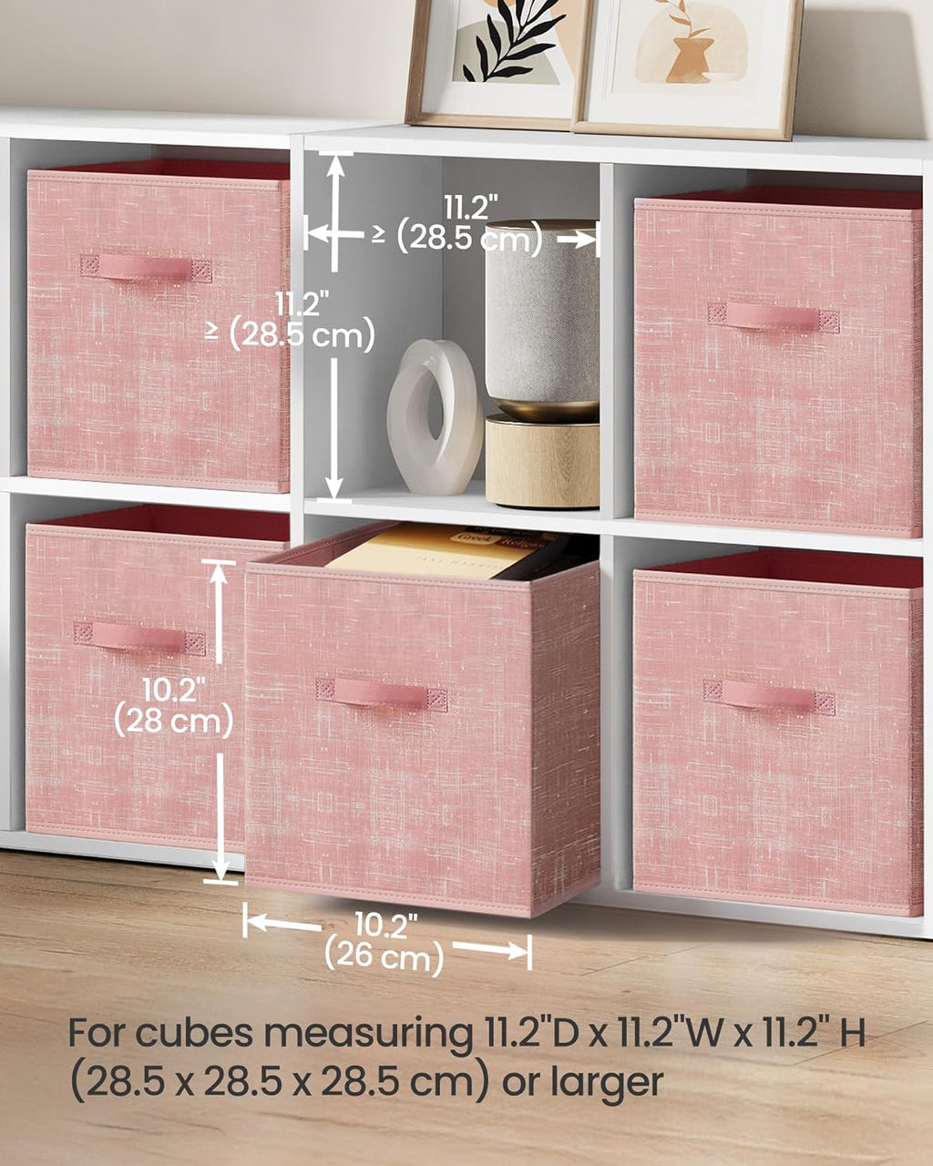 SONGMICS Storage Cubes - 11-Inch Non-Woven Fabric Bins with Double Handles | Set of 6 in Jelly Pink for Closet Organization