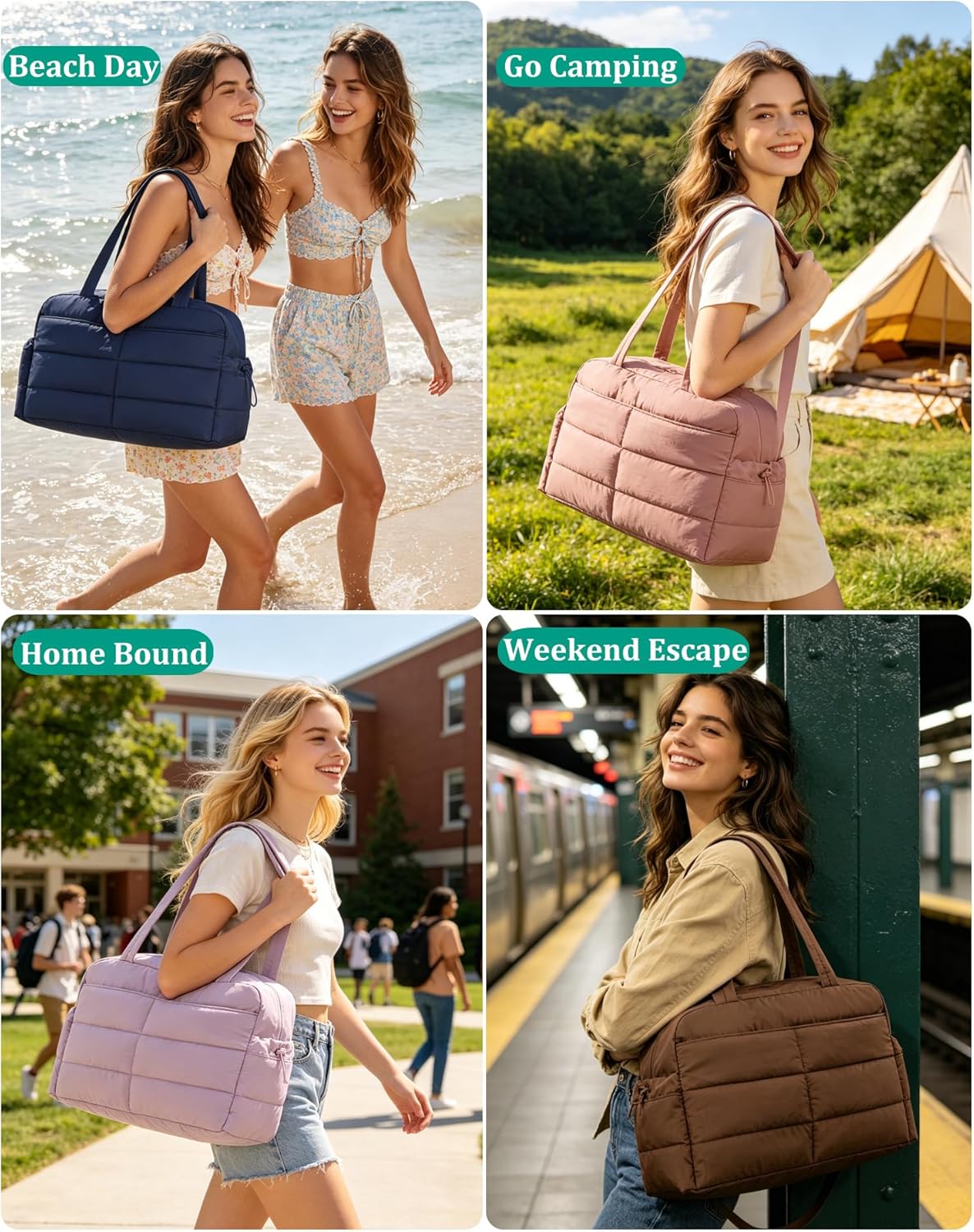 BAGSMART Lightweight Puffer Gym Bag - 31L Quilted Duffle for Travel & Gym | Water-Resistant Pink