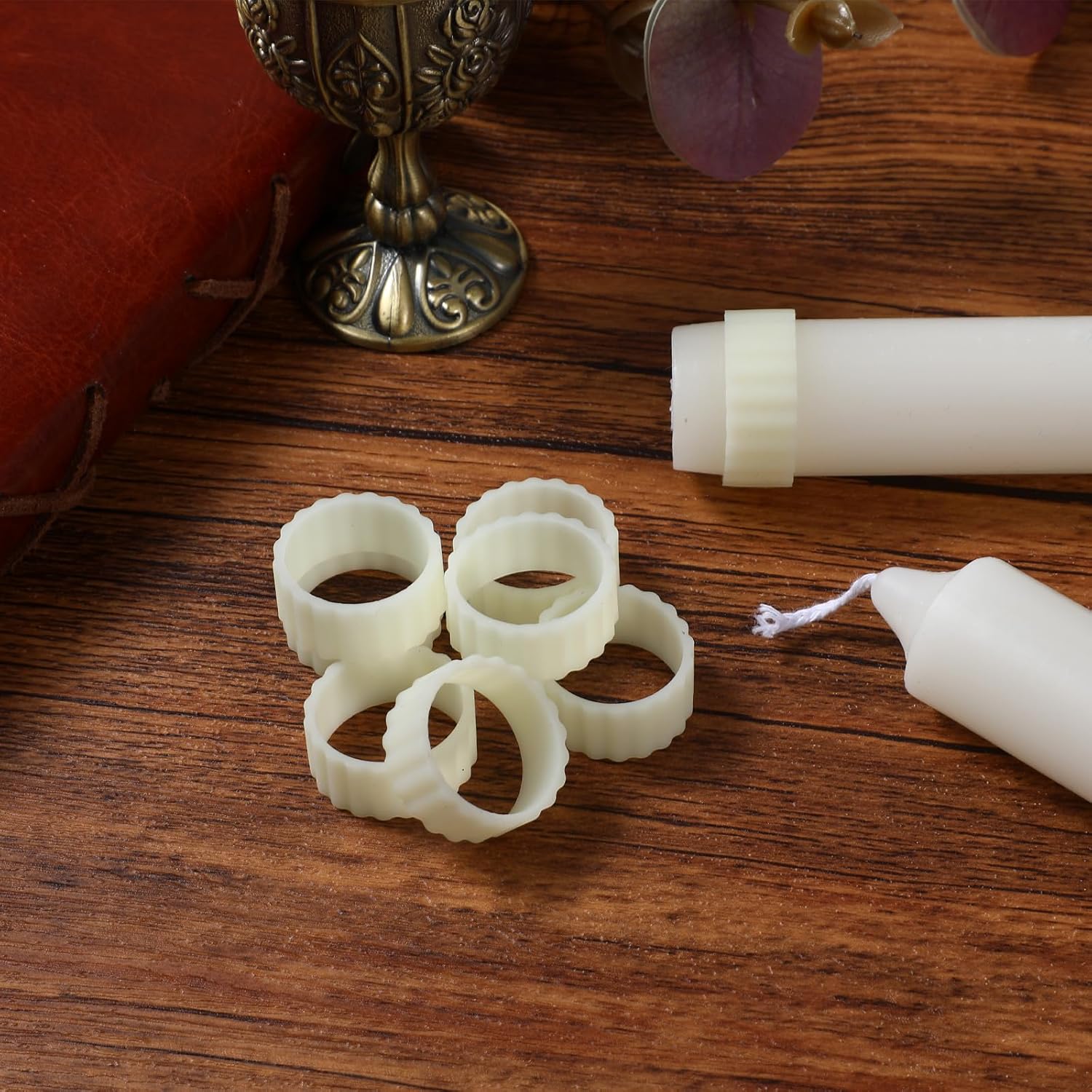 Skiennix Silicone Taper Candle Holders - 8PCS Rubber Gripper Rings for Weddings & Home Decor