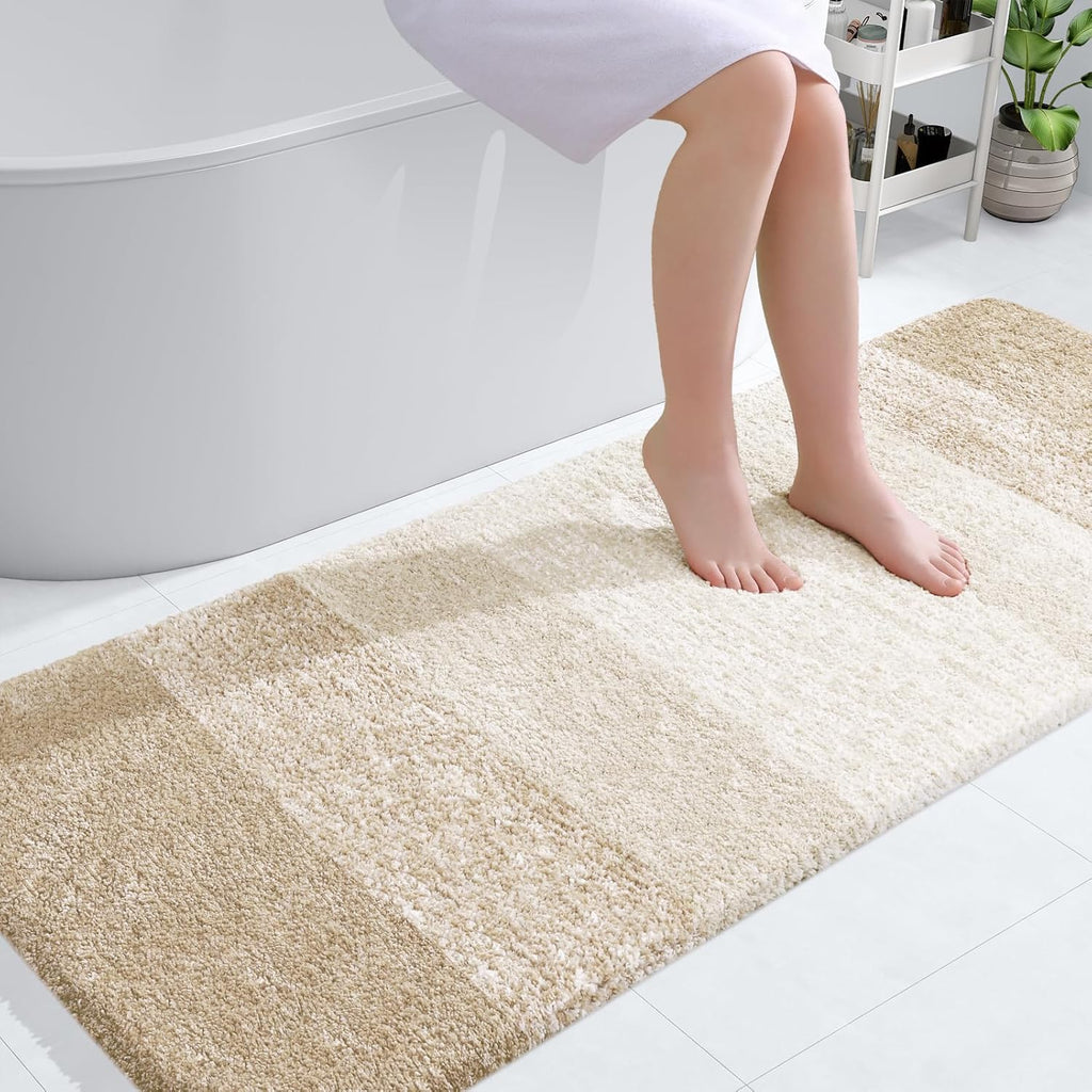 OLANLY Bathroom Runner Rugs - Extra Soft Microfiber Bath Mats | 59x24, Quick-Dry, Rubber Backing, Light Beige