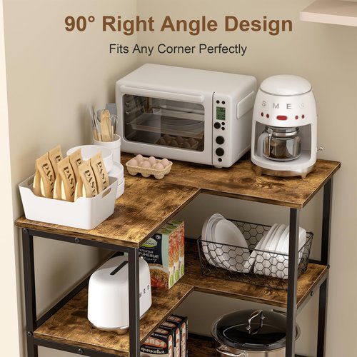 VECELO Corner Cabinet Table with 3 Tier Open Shelf, Multipurpose Display Organizer Storage Stand for Small Space Home Office Kitchen, Brown